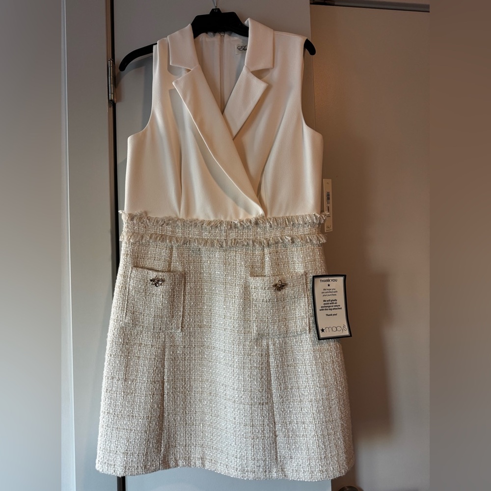 Eliza J Women's Cream Collar Sleeveless Tweed Dress NWT - Picture 4 of 5